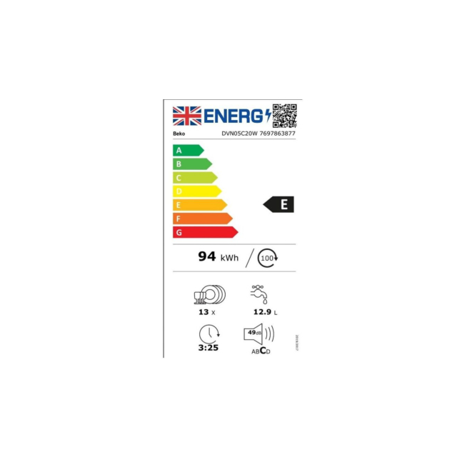 Beko DVN05C20W Full Size 13 Place Setting Dishwasher