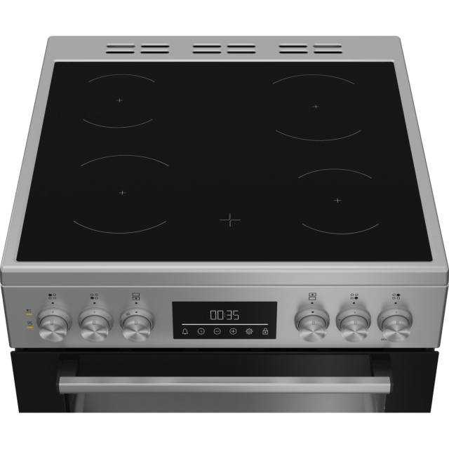 Beko EDC6731S 60cm Double Oven Electric Cooker with Vitroceramic Hob - Silver