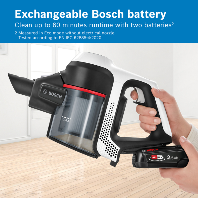 Bosch BCS612GBKIT BCS612GB Unlimited Serie 6 ProHome Cordless Vacuum Cleaner - 30 Minute Run Time - White PLUS Battery