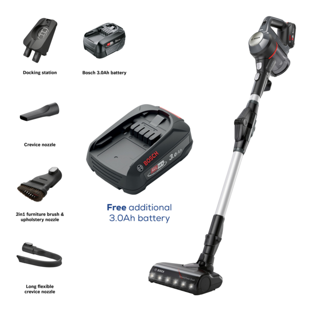Bosch BCS711GBKIT BCS711GB Unlimited 7 Cordless Vacuum Cleaner - 40 Minutes Run Time - Dark Granite