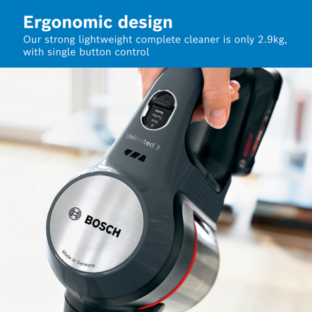 Bosch BCS711GBKIT BCS711GB Unlimited 7 Cordless Vacuum Cleaner - 40 Minutes Run Time - Dark Granite