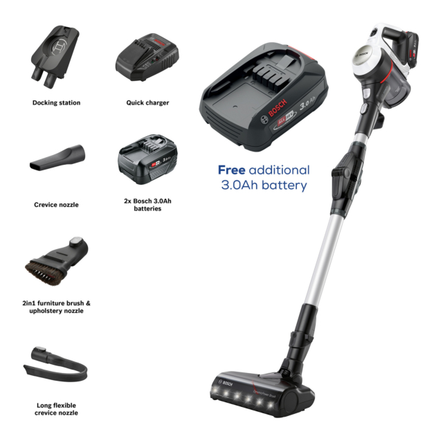 Bosch BCS712GBKIT Unlimited 7 BCS712GB Cordless Vacuum Cleaner - 80 minutes run time - White & Black