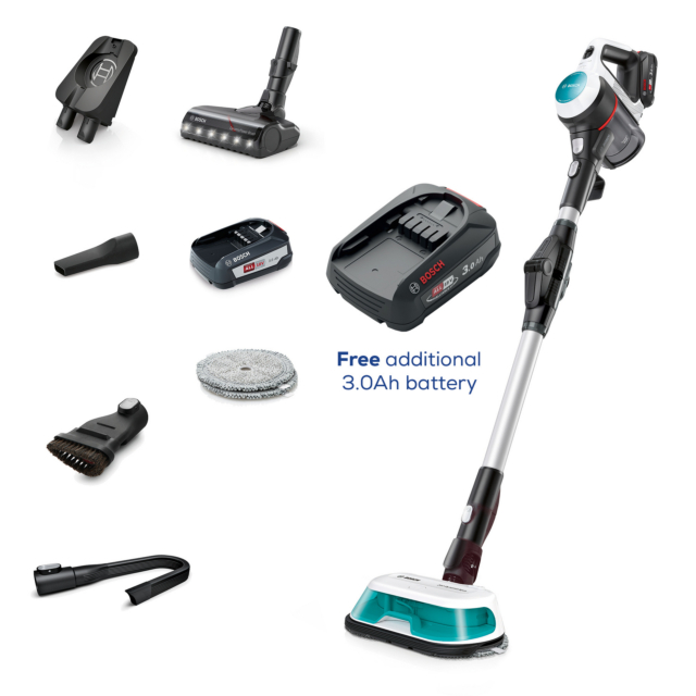 Bosch BCS71HYGGBKIT Unlimited 7 BCS71HYGGB Aqua Vacuum & Mop - 40 Minutes Run Time - White - PLUS Ad