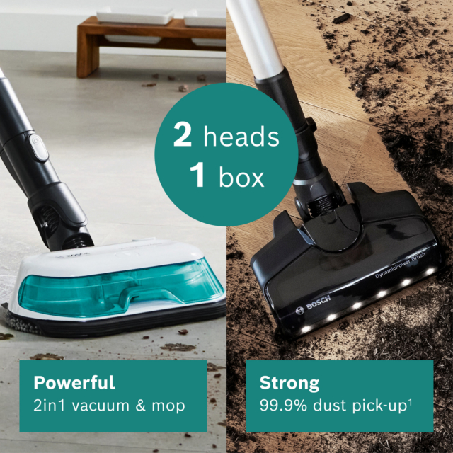 Bosch BCS71HYGGBKIT Unlimited 7 BCS71HYGGB Aqua Vacuum & Mop - 40 Minutes Run Time - White - PLUS Ad