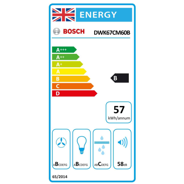 Bosch DWK67CM60B Touch Control 60cm Angled Chimney Cooker Hood in Black Glass