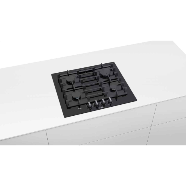 Bosch PPP6A6B90 60cm Gas on Glass Hob with Cast Iron Supports