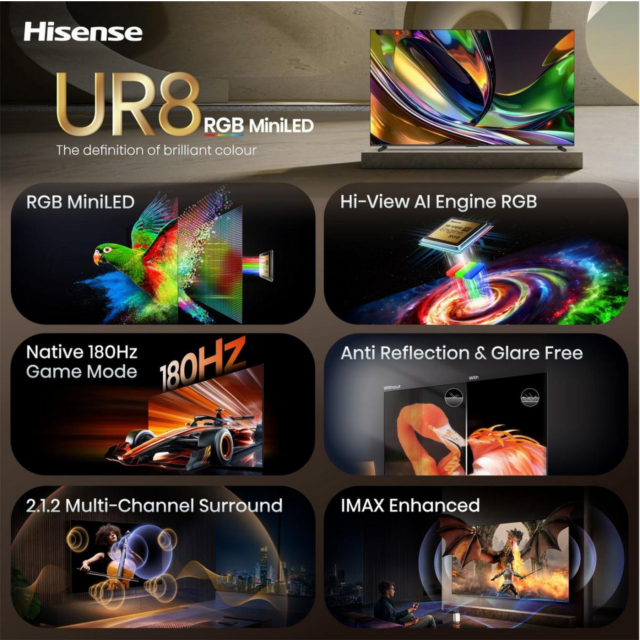 Hisense 100UR8STUK 4K Ultra HD RGB MiniLED TV Black