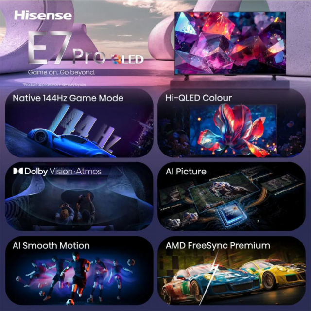 Hisense 43E7STUK 4K Ultra HD 144Hz Hi-QLED TV Black