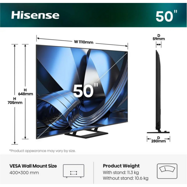 Hisense 50U7STUK 50-inch MiniLED 4K 144Hz Smart TV