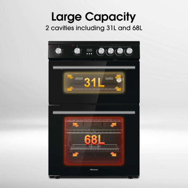 Hisense HDE3211BBUK 60cm Double Oven Electric Cooker with Ceramic Hob - Black