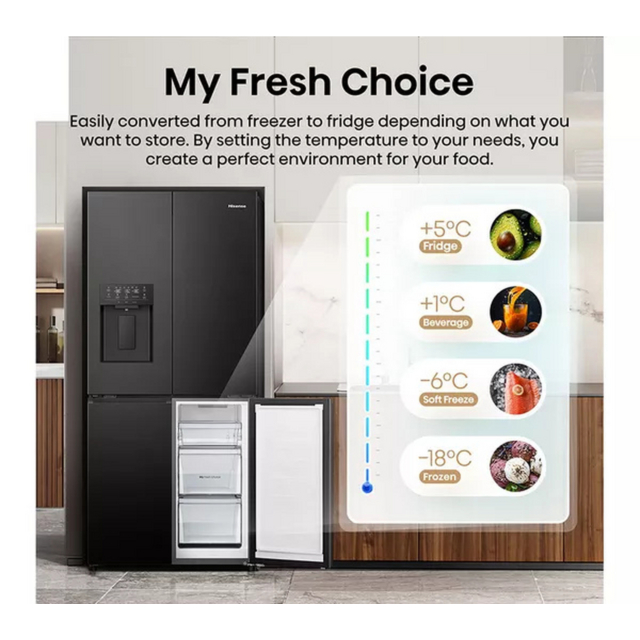 Hisense RQ5P470SYFD Total No Frost American Fridge Freezer - Black