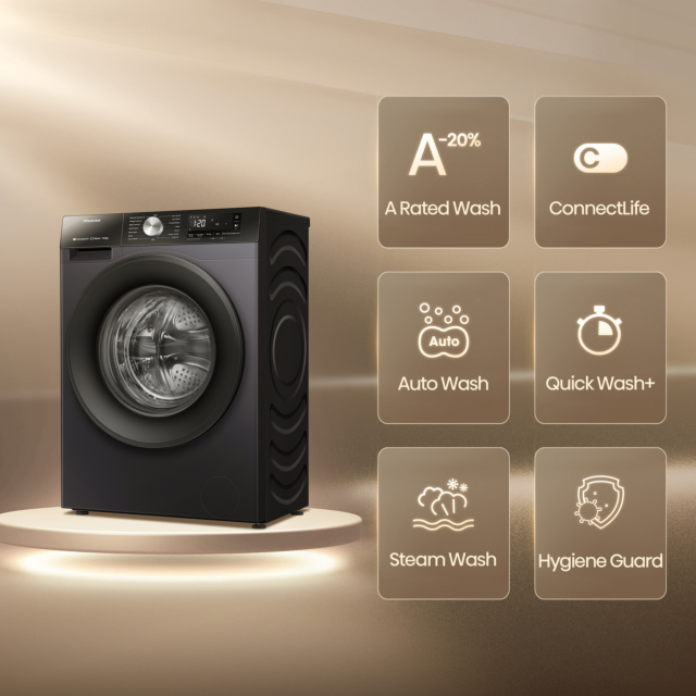 Hisense WF3S1043BB3 10.5kg 1400 Spin Steam Washing Machine - Black