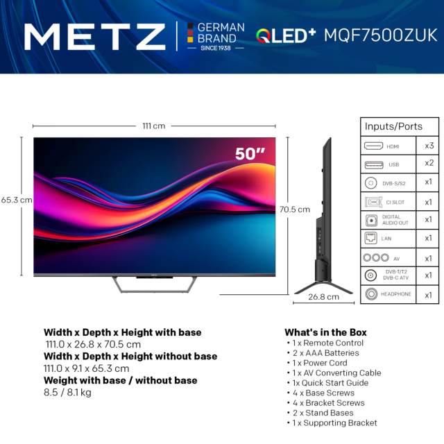 Metz 50MQF7500ZUK 50inch 4K QLED Smart TV - Black
