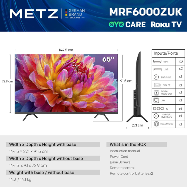 Metz 65MRF6000ZUK 65inch 4K DLED Smart TV - Black