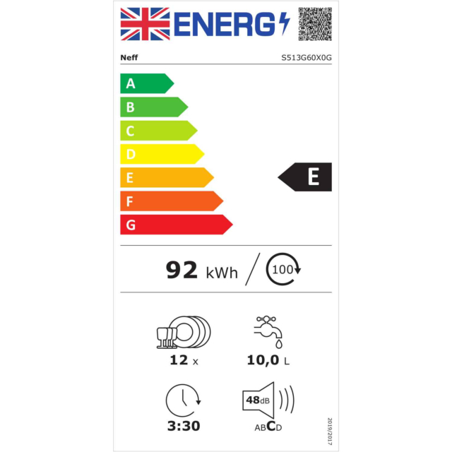 Neff S513G60X0G 12 Place Setting Fully Integrated Dishwasher