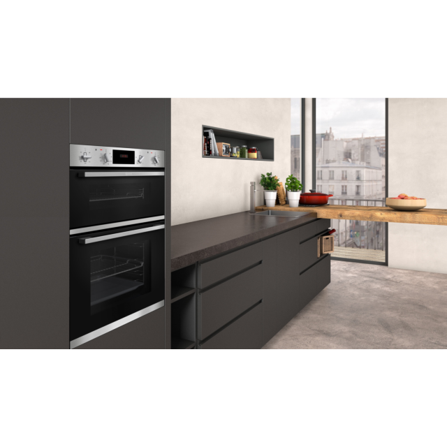 Neff U1GCC0AN0B 59.4cm Built In Electric Double Oven - Black & Steel