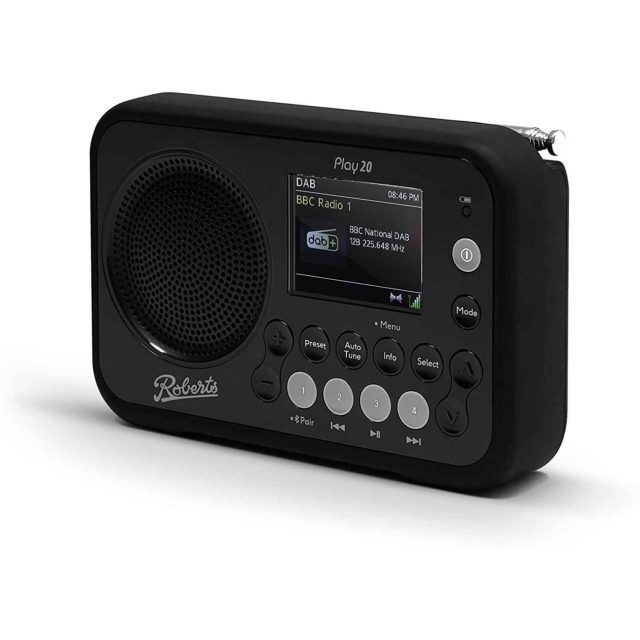 Roberts PLAY20B FM/DAB/DAB+ Radio with Bluetooth in Black