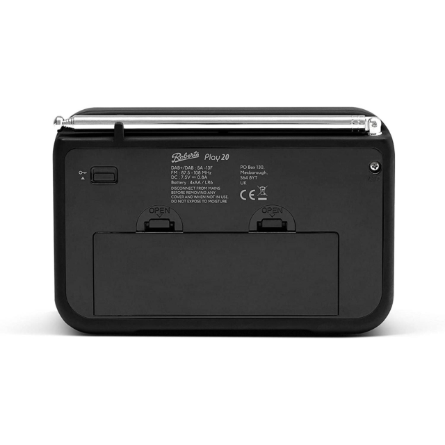 Roberts PLAY20B FM/DAB/DAB+ Radio with Bluetooth in Black