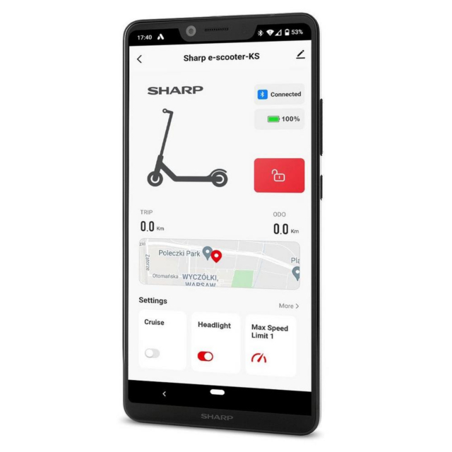 Sharp EM-KS1AEU-B E-Scooter with built in display and app control - Black
