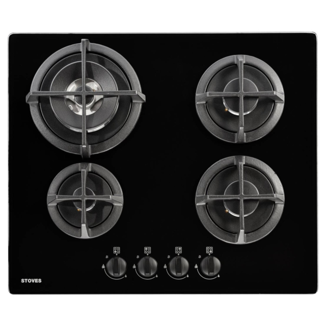 Stoves STGTG60C 4 Burner Gas Through Glass Hob in Black