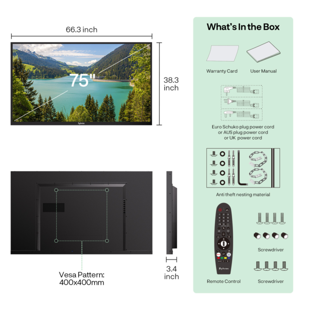 Sylvox OT75B1K4GC 75inch Partial Sun Outdoor TV