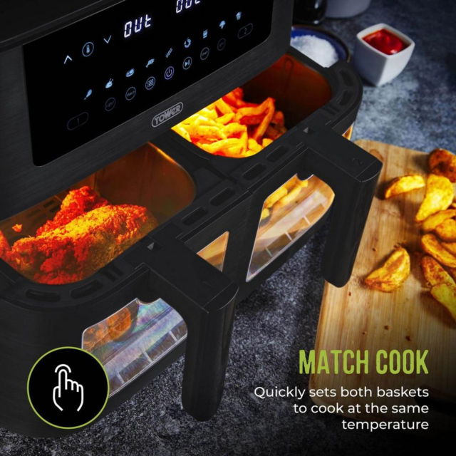 Tower T17151 8 Litre Digital Dual Basket Air Fryer - Black