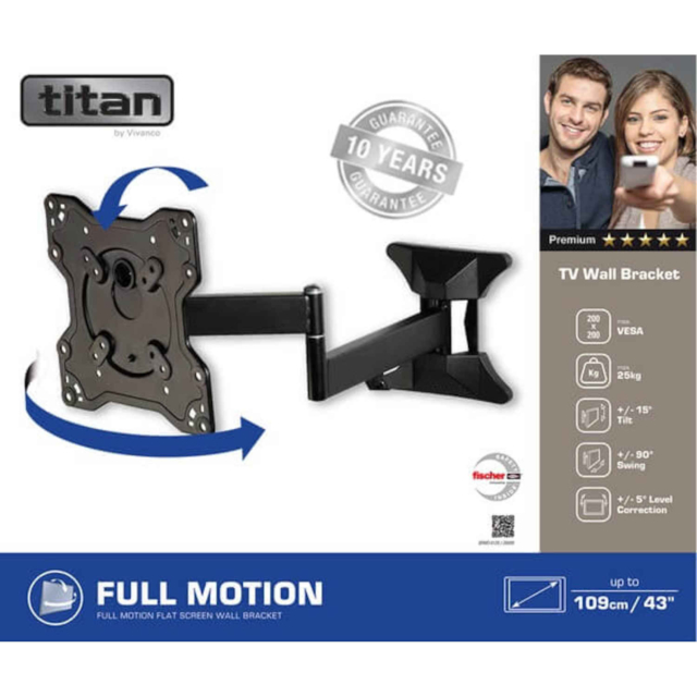 Vivanco 39499 Titan Full Motion Arm TV Wallmount for Screens up to 43inch - BFMO 8120
