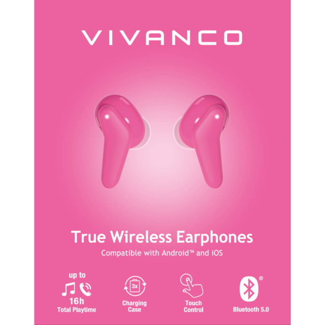 Vivanco 60631 Fresh Pair True Wireless Bluetooth 5.0 Earbuds in Pink