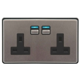 Lightwave L42 2 Gang Smart Socket in Stainless Steel